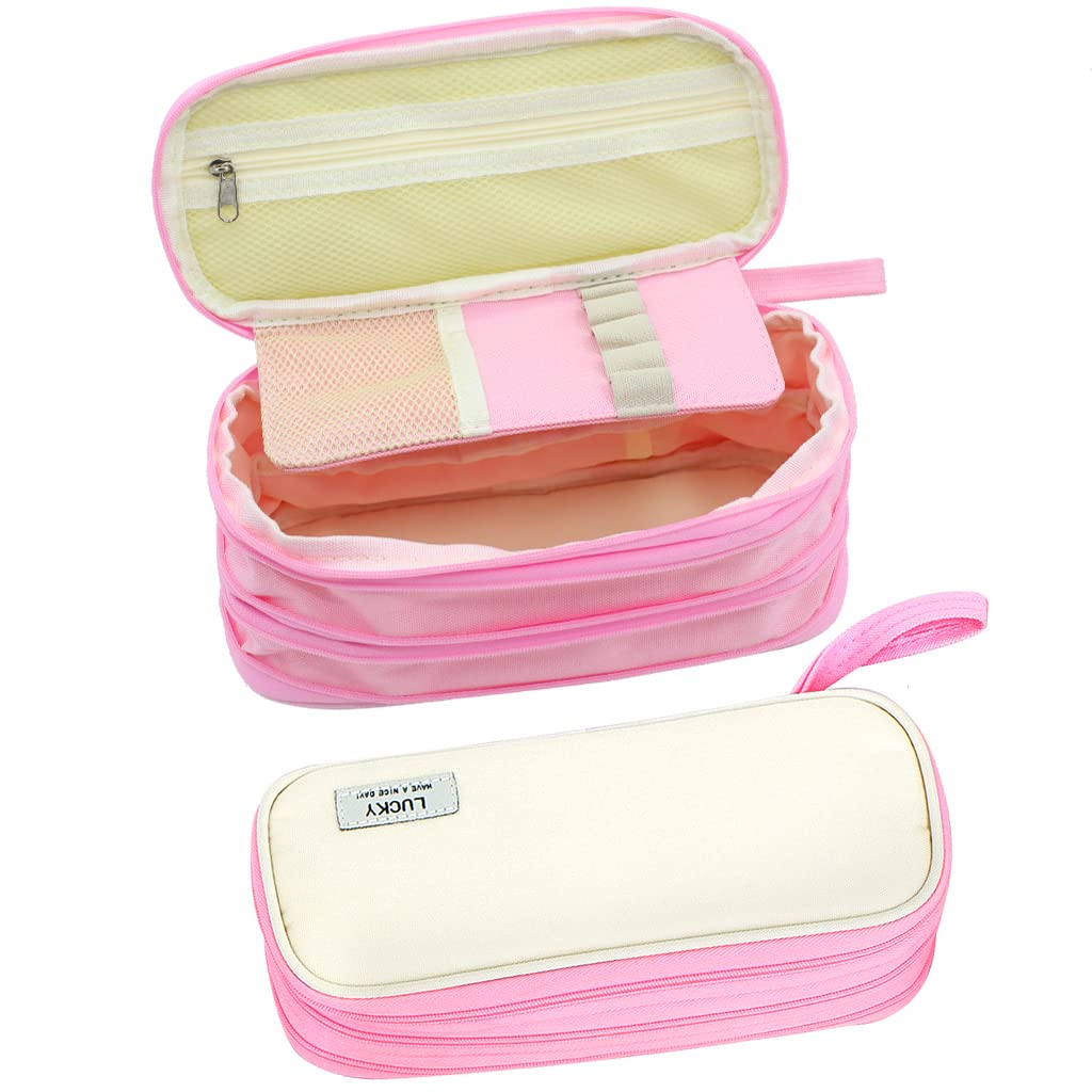 Climberty® Large Capacity Pencil Case, Foldable Design Canvas Pencil Pouch with Zipper Compartments & Handle, 3 Layers of Storage 3 Zippers, Aesthetic Pencil Case for Girls Adults Studen (Pink) Climberty® Large Capacity Pencil Case, Foldable Design Canvas Pencil Pouch with Zipper Compartments & Handle, 3 Layers of Storage 3 Zippers, Aesthetic Pencil Case for Girls Adults Studen (Pink)